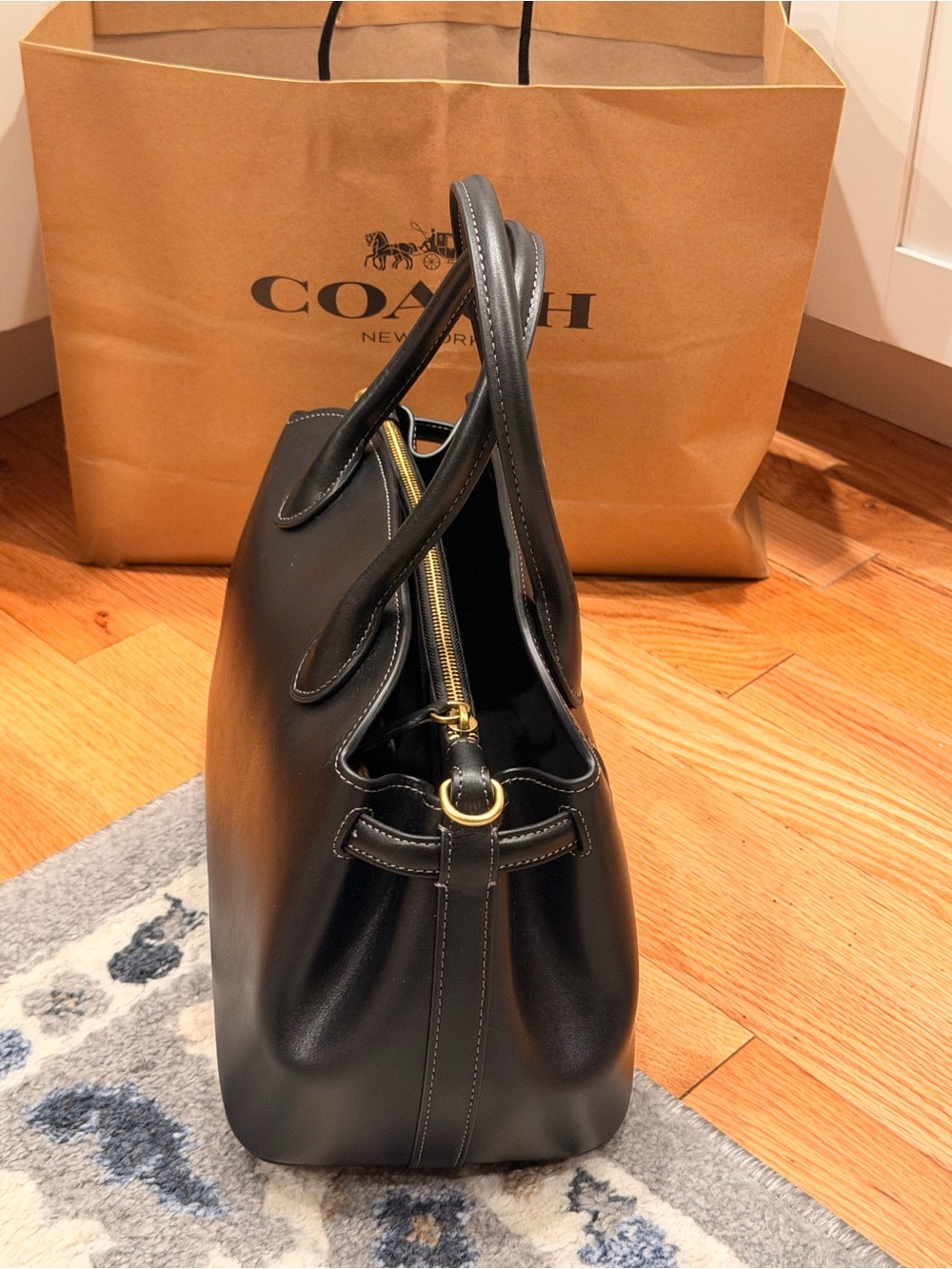 NWOT Coach EMPIRE 28 Black Leather Satchel with Gold Hardware - Picture 3 of 8